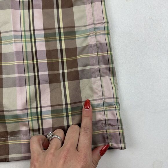 GAP Y2K Multicolor Plaid Lightweight Trench Coat Collared Buttons Size XS Poly - Picture 10 of 14